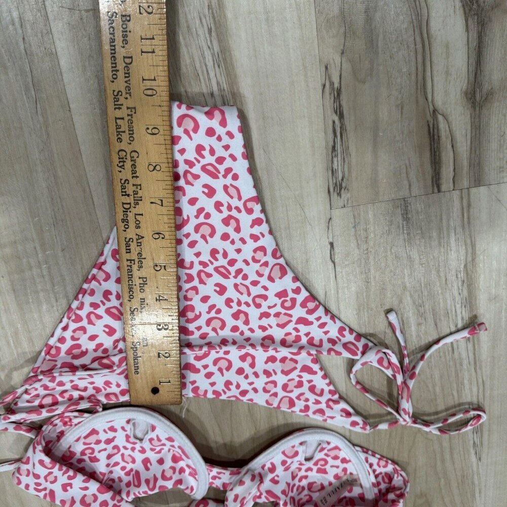 Women’s Zaful White Pink Leopard Print Bikini Swim Swimsuit Size‎ 8 2 Piece Set - Picture 3 of 5